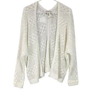 Becool White Open Knit Long Sleeve V-Neck Open Front Cardigan Size M/L